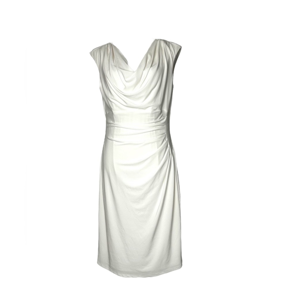LAUREN Ralph Lauren Dress Sleeveless With Side Rouching White Size 14